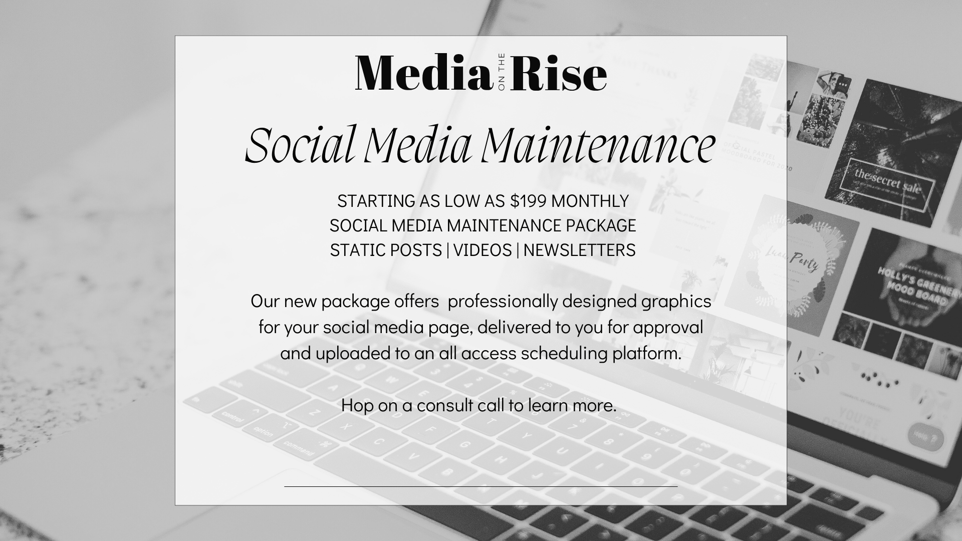 Social Media Maintenance: The AFFORDABLE content creation/social media solution!